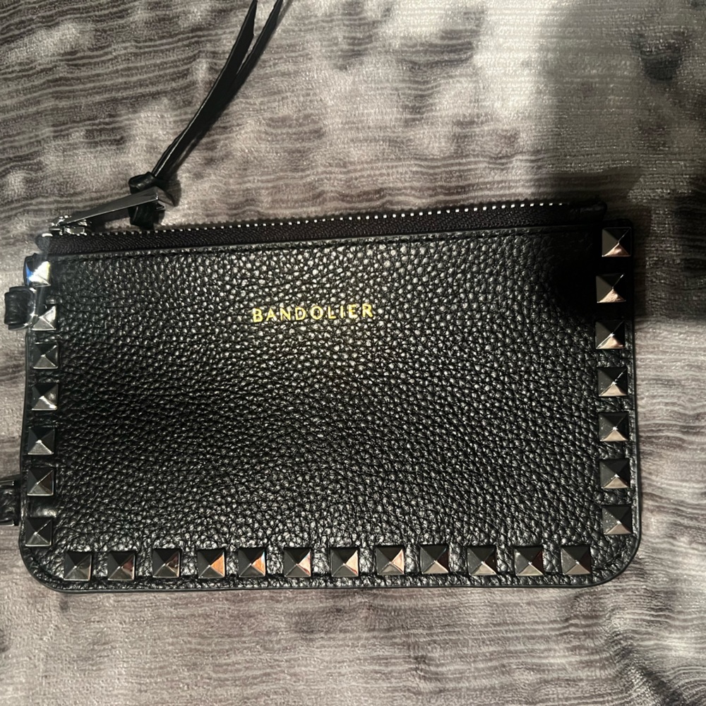 New Bandolier black pouch with silver pyramid stud hardware unused